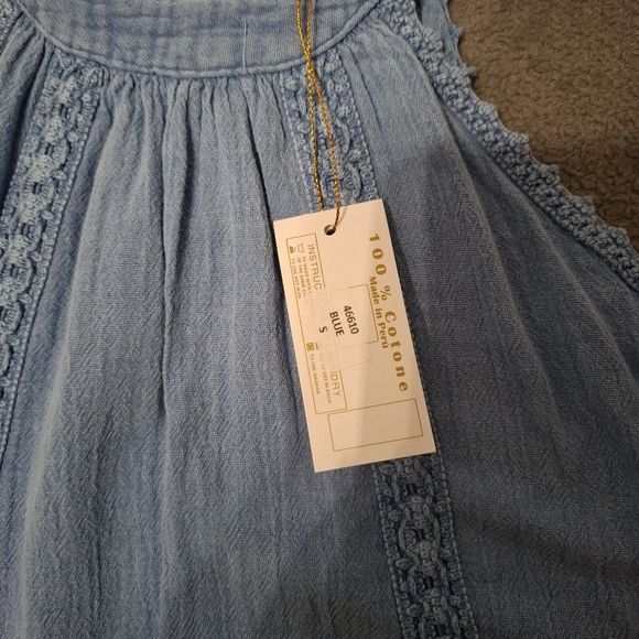 Blanco by Nature Ella Embroidered Halter Top Blue 100% Cotton Size Small - Picture 11 of 12